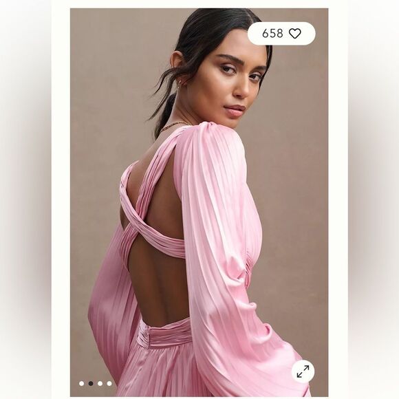 Mac Duggal Pleated Long-Sleeve Cutout A-Line Gown - Picture 3 of 12